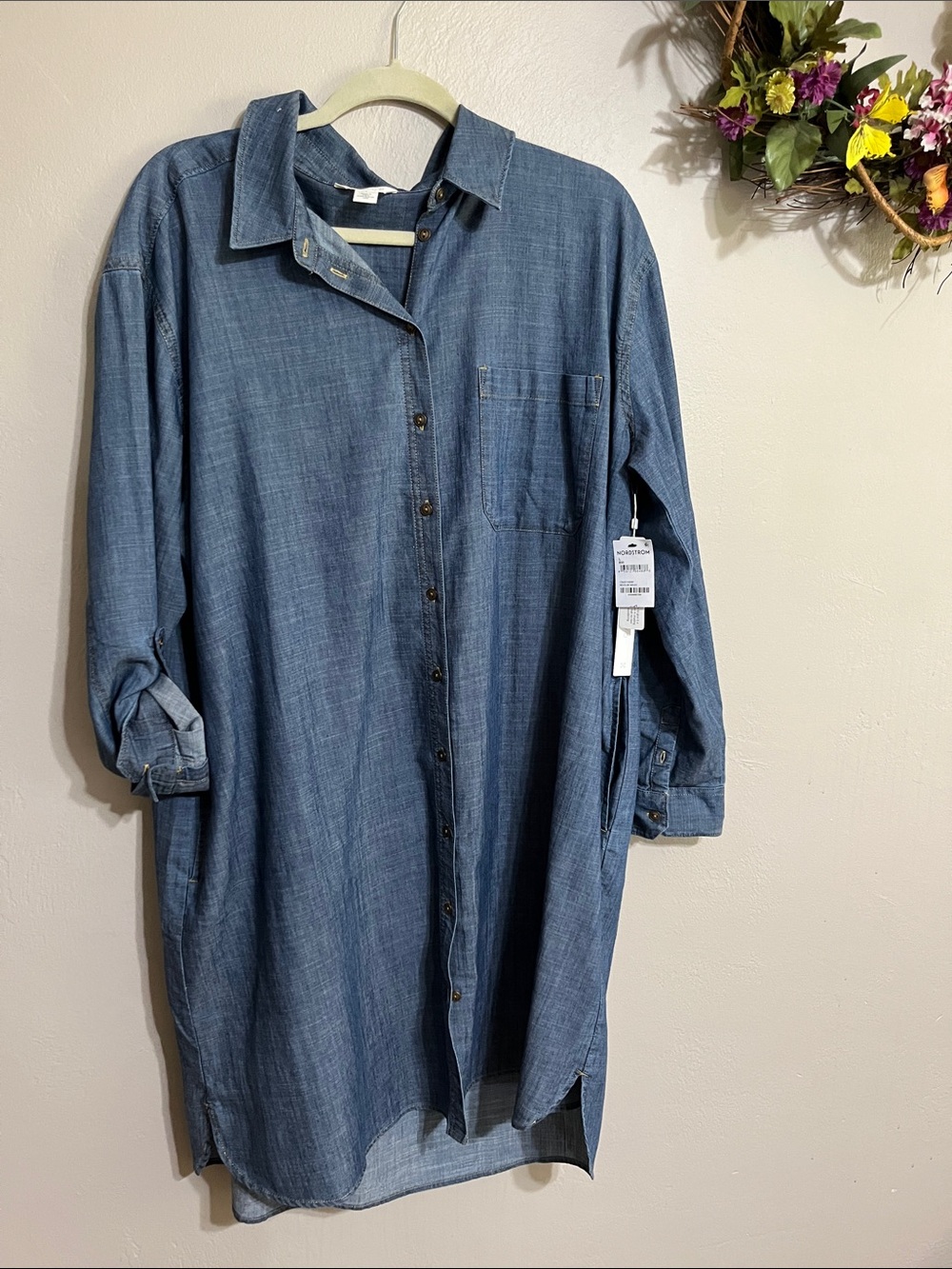 Nordstrom Women's Chambray High-Low Shirt Dress in Denim Blue